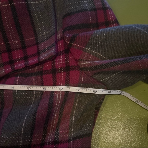 ♥️ G by Guess Pink & Gray Plaid Double-Breasted Coat — Size Medium - Picture 12 of 14